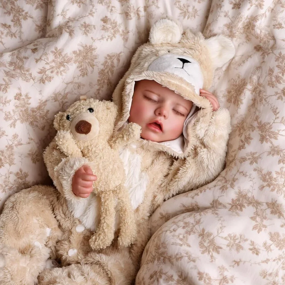 🆕17 Inch Realistic Full Body Soft Vinyl Silicone Girl Doll in Bear Outfit